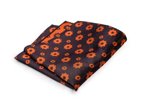 N&G Reversible Platinum Pocket Square - Brown and Orange
