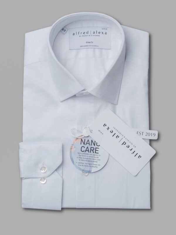 White Nano Shirt - Button Cuff - Label - Alfred and Alexa White Nano Button Cuff Shirt